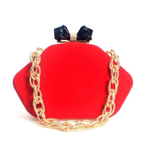 Damen Samt Abendtasche Sechseckige Clutch Mit Strass Schleife Schnalle Und Kettenriemen Für Hochzeit Party Bankett