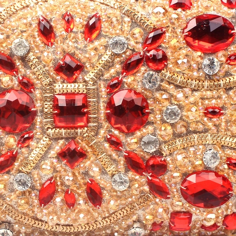 Borsa Da Sera Clutch Lusso Lega Cristallo Strass Perline Di Vetro Stile Reale Vintage Matrimonio Festa Oro Rosso