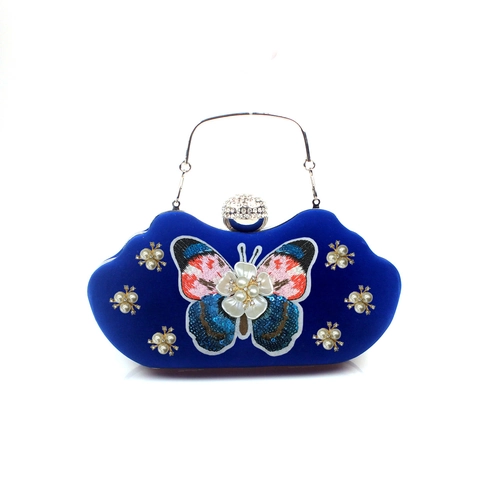 Schmetterling Stickerei Samt Abendtasche Mit Strass Künstliche Perle Dekoration Vintage Elegante Clutch Für Frauen Party Hochzeit