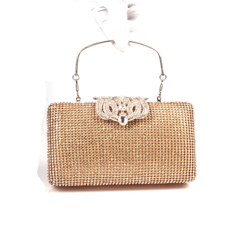 Borsa da Sera di Lusso con Corona di Strass per Donna Matrimonio Festa Elegante Pochette con Manico a Catena Oro Argento Nero