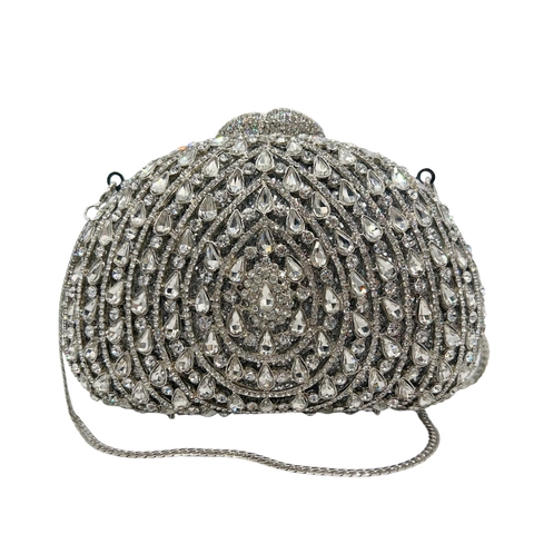 Pochette Da Sera Di Lusso In Lega Strass Intaglio A Forma Di Ventaglio Elegante Per Matrimonio Argento