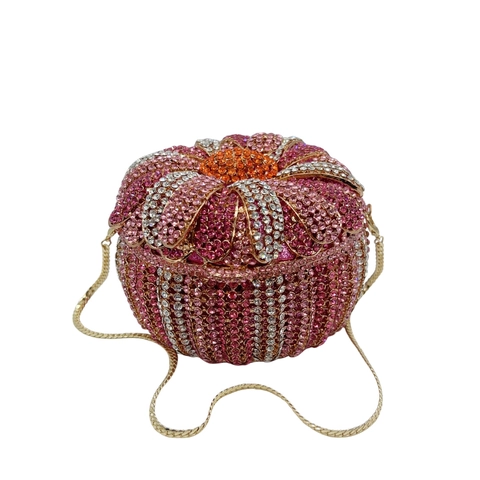 Luxe Strass Avondtas Holle Bloemenmand Clutch Voor Dames Bruiloft Banket Feest Gala Doos Handtas Met Ketting