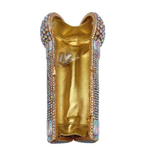 Microphone Shape Evening Clutch Bag Full Rhinestone Inlaid Luxury Hard Shell Party Purse With Chain Strap For Women