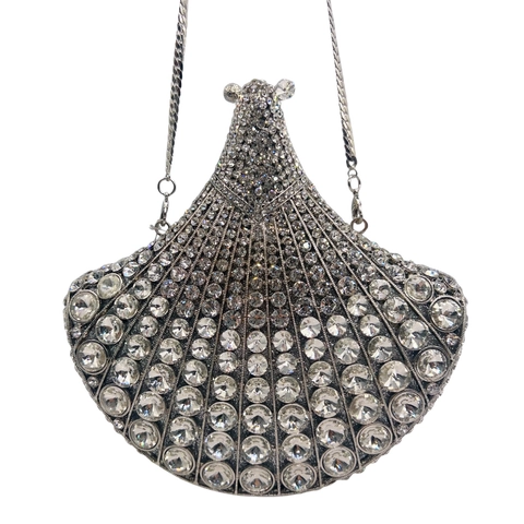 Pochette De Soirée Scintillante En Strass Forme D'éventail Sac À Main En Cristal Et Métal Pour Mariage Fête