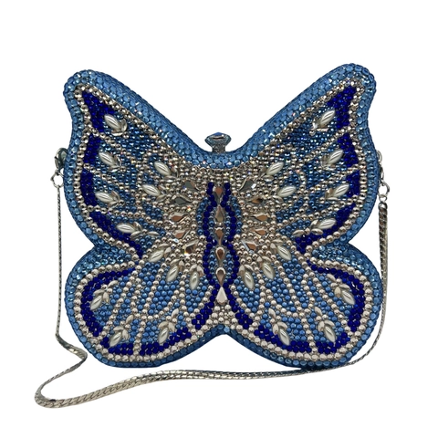 Butterfly Shaped Evening Clutch Bag Full Rhinestone Luxury Party Wedding Handbag With Detachable Metal Chain For Women