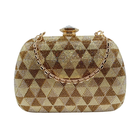 Luxus Damen Abendtasche Mit Geometrischem Dreiecksmuster Aus Strass Gold Silber Metallisch Hartschale Party Hochzeit Handtasche Mit Kettengurt