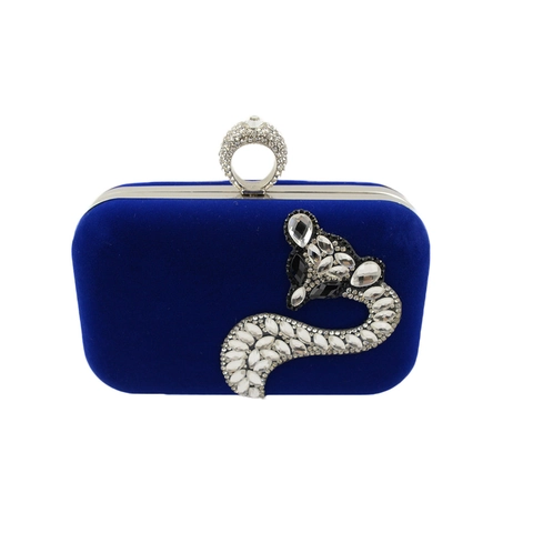 Borsa Da Sera Da Donna In Velluto Pochette Design Volpe Con Strass Chiusura Ad Anello Per Feste Cerimonie Elegante