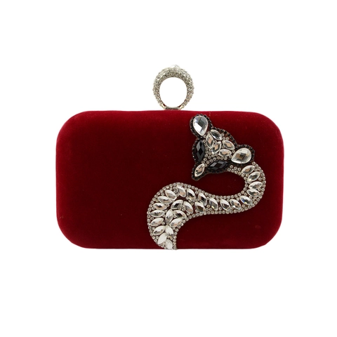 Borsa Da Sera Da Donna In Velluto Pochette Design Volpe Con Strass Chiusura Ad Anello Per Feste Cerimonie Elegante