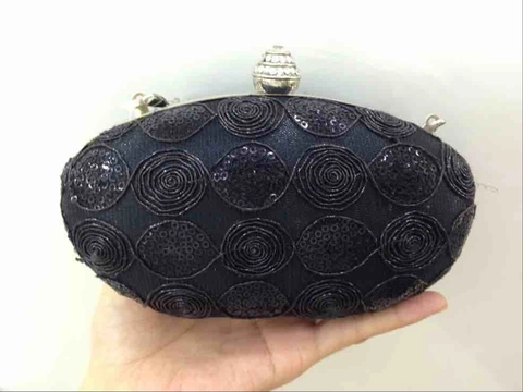 Elegante Bolso De Noche Clutch Lentejuelas Encaje Bordado Espiral Ovalado Metal Bolso Para Boda Fiesta Banquete