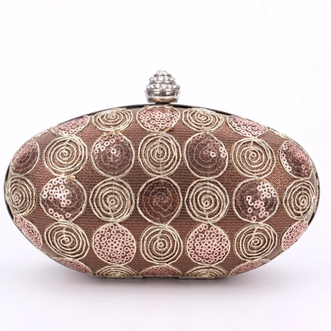 Elegante Bolso De Noche Clutch Lentejuelas Encaje Bordado Espiral Ovalado Metal Bolso Para Boda Fiesta Banquete