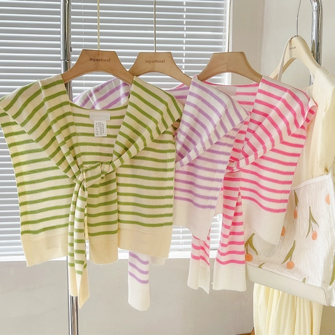 Châle Rayé Tricoté Pour Femmes Écharpe Décorative À Nouer Style Coréen Doux
