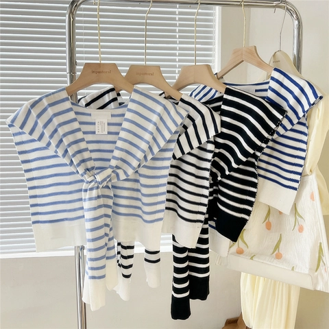 Châle Rayé Tricoté Pour Femmes Écharpe Décorative À Nouer Style Coréen Doux
