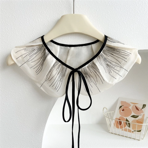 Faux Col Amovible Pour Femmes Broderie Organza Maille Motif Floral Dentelle Châle Décoratif Style Coréen