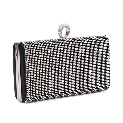 Bolso De Mano De Noche Con Diamantes De Imitación Cuero PU Cierre De Anillo Boda Formal Fiesta Mujeres Cadena Extraíble
