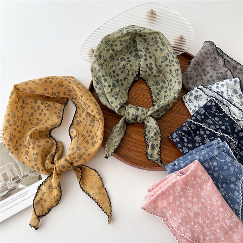 Fazzoletto Da Testa Triangolare In Cotone Lino Floreale Bandana Vintage Da Donna Con Bordo In Pizzo Accessorio Capelli Boho
