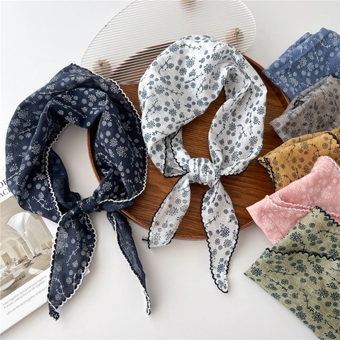 Fazzoletto Da Testa Triangolare In Cotone Lino Floreale Bandana Vintage Da Donna Con Bordo In Pizzo Accessorio Capelli Boho
