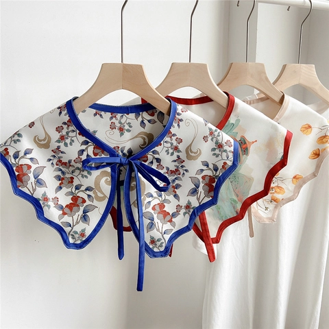 Afneembare Valse Kraag Decoratieve Sjaal Voor Dames Polyester Bloemenprint Retro Elegant Accessoire
