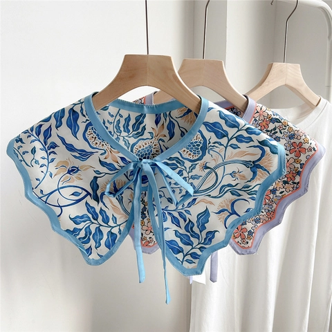Afneembare Valse Kraag Decoratieve Sjaal Voor Dames Polyester Bloemenprint Retro Elegant Accessoire