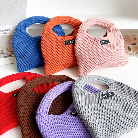 Bolso De Mano De Punto Tipo Dumpling Color Sólido Bolso De Ganchillo Minimalista Casual Asa Integrada Pequeño Para Mujer