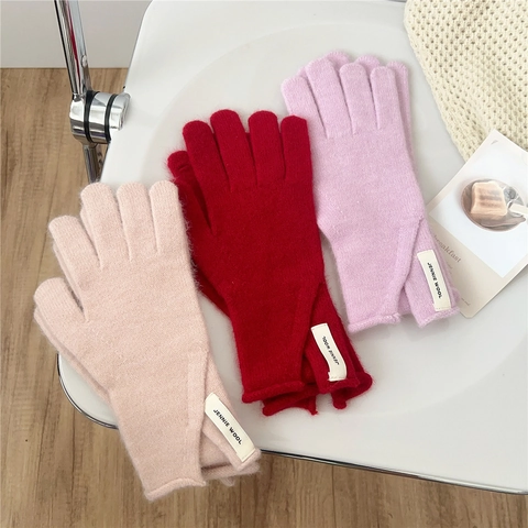 Guantes De Punto Mezcla De Lana Cálidos Invierno Dedos Completos Color Sólido Estilo Coreano Exterior Suave Mujeres Hombres