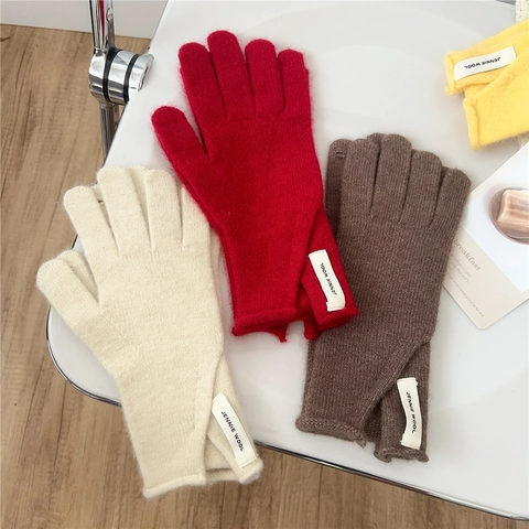 Guantes De Punto Mezcla De Lana Cálidos Invierno Dedos Completos Color Sólido Estilo Coreano Exterior Suave Mujeres Hombres