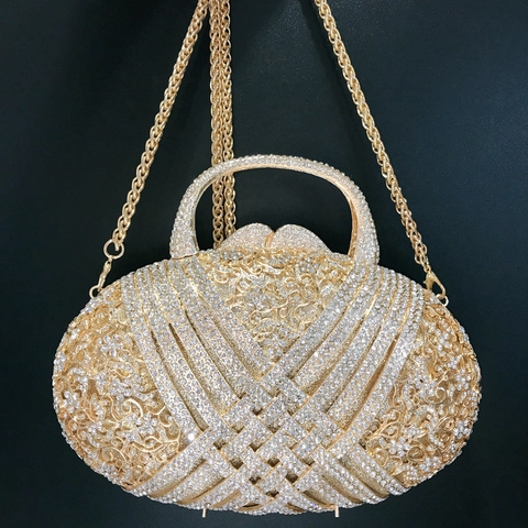 Strass Avondtas Holle Metalen Clutch Handtas Schouderketting Luxe Bruiloft Feest Formeel Dames