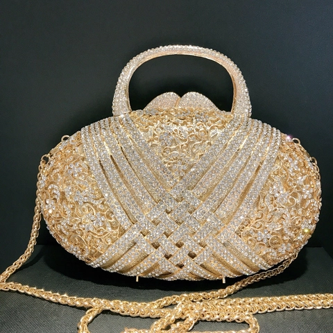 Strass Avondtas Holle Metalen Clutch Handtas Schouderketting Luxe Bruiloft Feest Formeel Dames