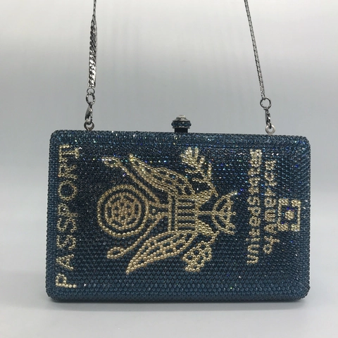 Pochette De Soirée Pour Femme En Forme De Passeport Avec Strass Et Chaîne Métallique Pour Fête Événement Formel Rigide