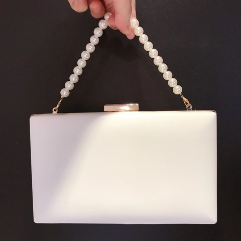 Abendtasche Clutch Weiß PU Leder Mit 3D Stoffblumen Und Künstliche Perlengriff Hochzeit Party Handtasche Damen