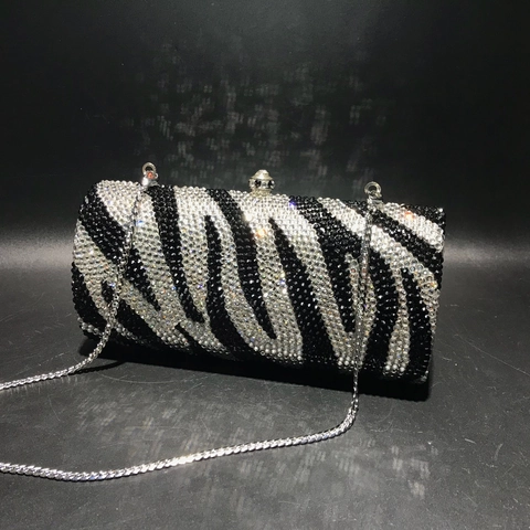 Borsa Da Sera Con Strass Fantasia Zebra Da Donna Pochette Di Lusso Con Montatura In Metallo Borsa Da Festa Matrimonio