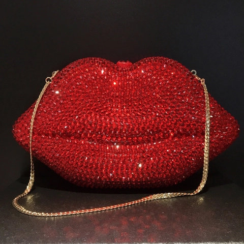 Rote Lippenform Strass Abendtasche Funkelnde Kristall Clutch Geldbörse Mit Kettenriemen Für Frauen Party Hochzeit