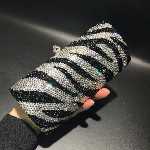 Borsa Da Sera Con Strass Fantasia Zebra Da Donna Pochette Di Lusso Con Montatura In Metallo Borsa Da Festa Matrimonio