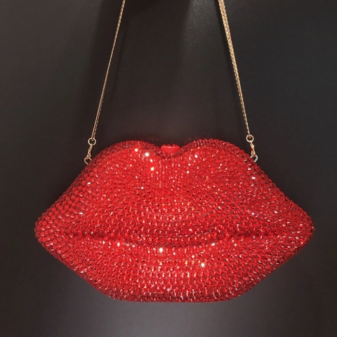 Rote Lippenform Strass Abendtasche Funkelnde Kristall Clutch Geldbörse Mit Kettenriemen Für Frauen Party Hochzeit