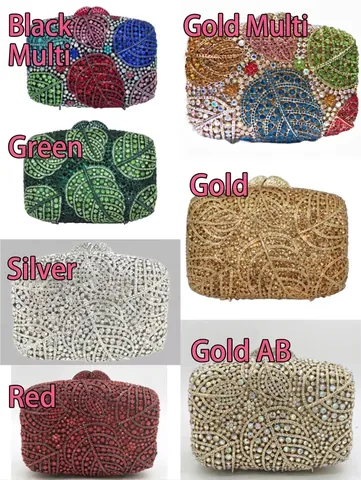 Luxury Rhinestone Leaf Evening Bag Metal Hollow Out Clutch Purse Women Crystal Handbag For Wedding Party Banquet