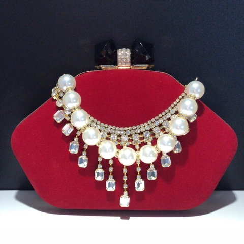 Samt Abendtasche Mit Strass Quasten Und Künstliche Perlengriff Muschelform Schleife Für Hochzeit Party Damen