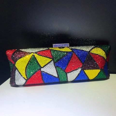 Abendtasche Mit Bunten Strasssteinen Geometrisches Dreiecksmuster Hartschalen Clutch Damen Party Bankett Metallverschluss
