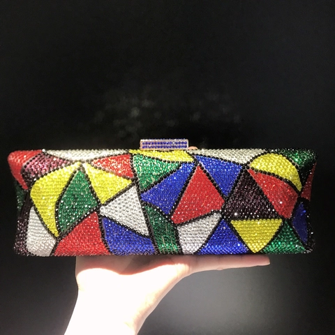 Abendtasche Mit Bunten Strasssteinen Geometrisches Dreiecksmuster Hartschalen Clutch Damen Party Bankett Metallverschluss