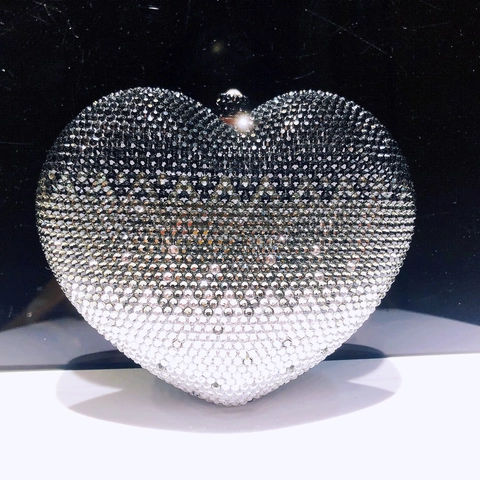 Herzförmige Abendtasche Clutch Farbverlauf Straßsteine Hartschale Metall Handtasche Mit Abnehmbarer Kette Für Party Gala
