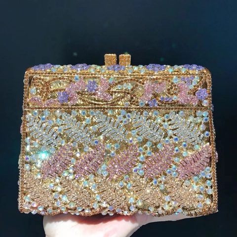 Bolso De Noche De Lujo Con Diamantes De Imitación Metal Calado Rígido Bolso De Mano Para Fiesta Boda Mujer