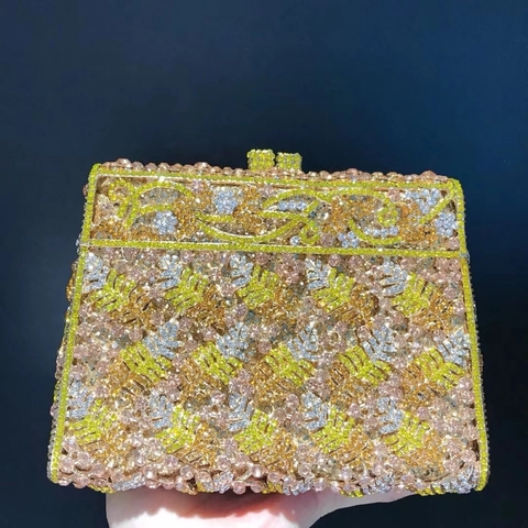 Bolso De Noche De Lujo Con Diamantes De Imitación Metal Calado Rígido Bolso De Mano Para Fiesta Boda Mujer