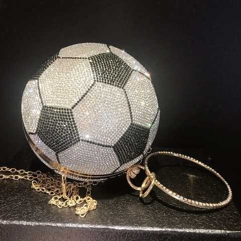 Bolso De Noche Con Forma De Balón De Fútbol Con Pedrería Bolso De Mano Redondo Para Fiesta Con Asa De Anillo Dorado Y Cadena