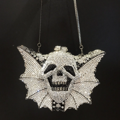 Bolso De Noche Con Diamantes De Imitación Murciélago Calavera Gótico Clutch Fiesta Banquete Punk Lujo Brillante Bolso Mujer