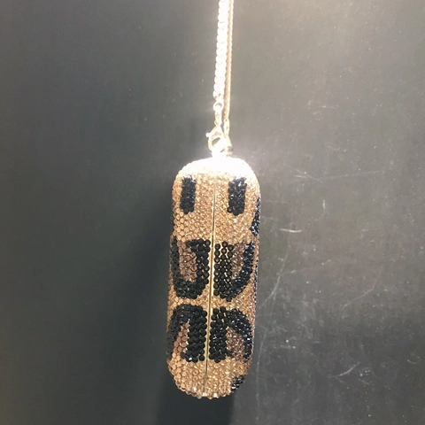 Luipaardprint Strass Avondtas Kristal Luxe Clutch Met Metalen Ketting Voor Dames Feest Banket