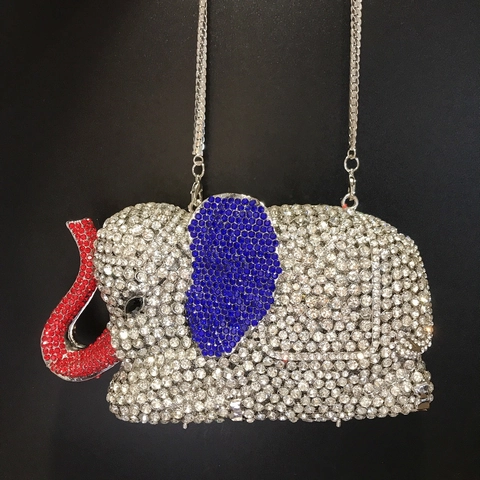 Elephant Animal Shape Evening Bag Full Rhinestone Crystal Clutch Handbag Luxury Metal Hard Shell Formal Party Wedding