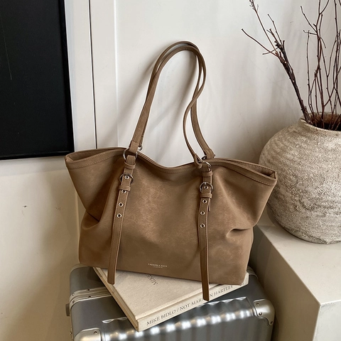 Grand Sac Cabas Femme Cuir PU Mat Rétro Sac À Épaule Minimaliste Sac À Main Commuter Style Urbain