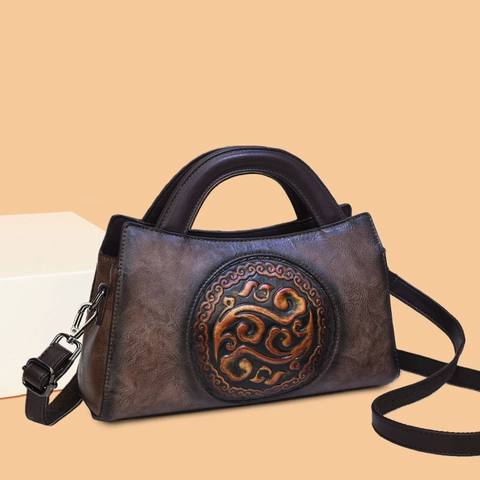 Sac À Main Vintage Style Chinois Femme Relief Nuage De Bon Augure Simili Cuir Sac Bandoulière Avec Poignée