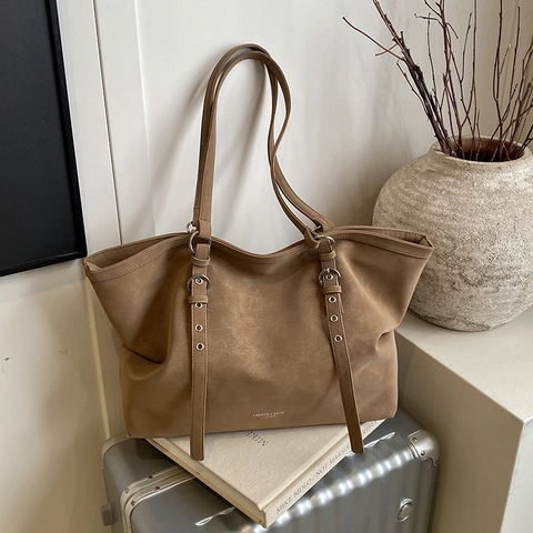 Grand Sac Cabas Femme Cuir PU Mat Rétro Sac À Épaule Minimaliste Sac À Main Commuter Style Urbain