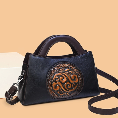 Sac À Main Vintage Style Chinois Femme Relief Nuage De Bon Augure Simili Cuir Sac Bandoulière Avec Poignée