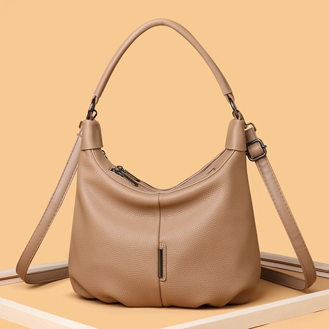 Vintage Hobo Bag Lychee Grain PU Leather Large Capacity Shoulder Handbag Multi Compartment Minimalist For Women