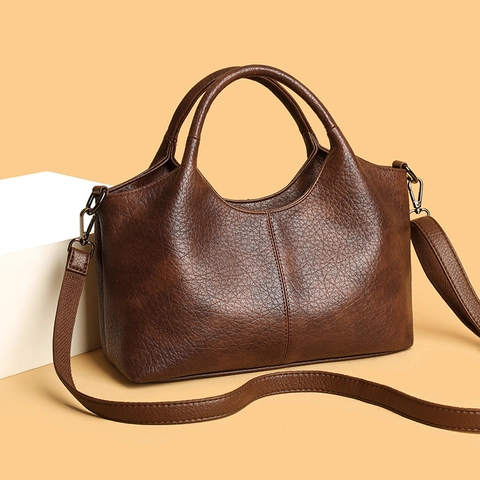 Handbag Litchi Texture PU Leather Tote Bag Capacity Two Way With Detachable Shoulder Strap Vintage Urban Style Women Daily
